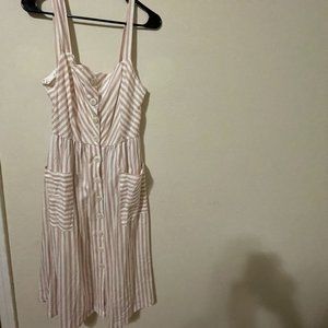 beautiful casual mango dress for summers; thin straps, vertical stripe design